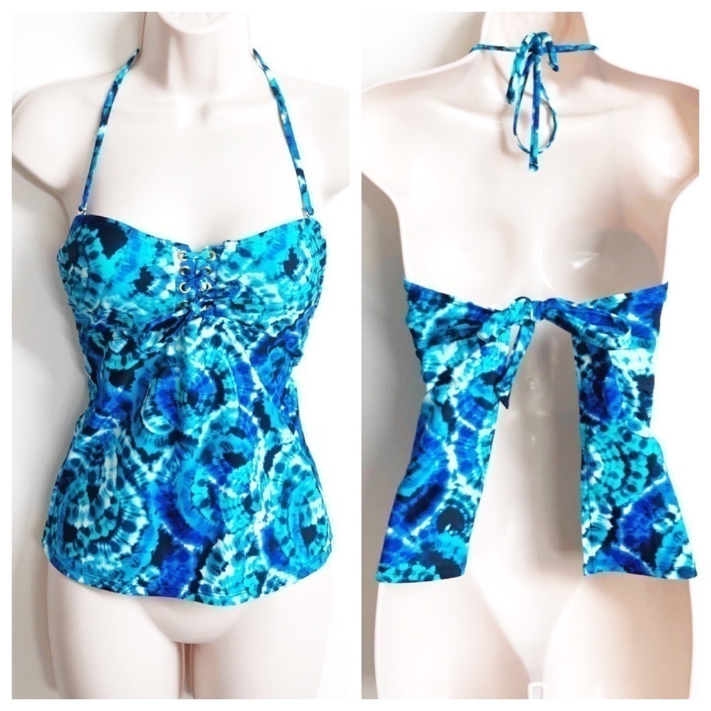 🆕 Blue tie dye adjustable halterkini swim …